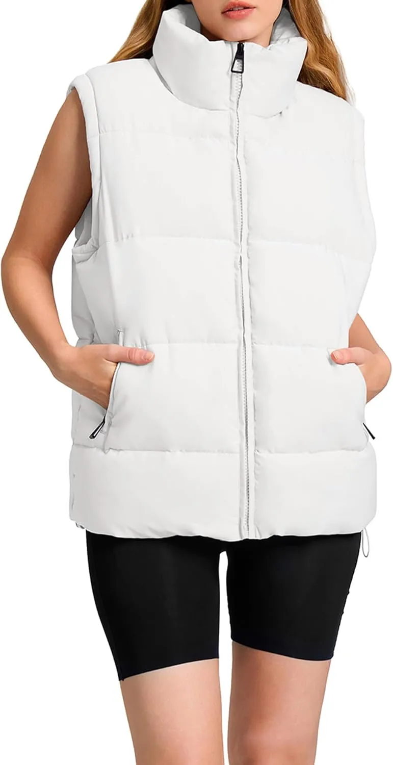 WHN Womens Puffer Vest 2024 Winter Zip Up Oversized Padded Puffy Jacket Coat with Pockets