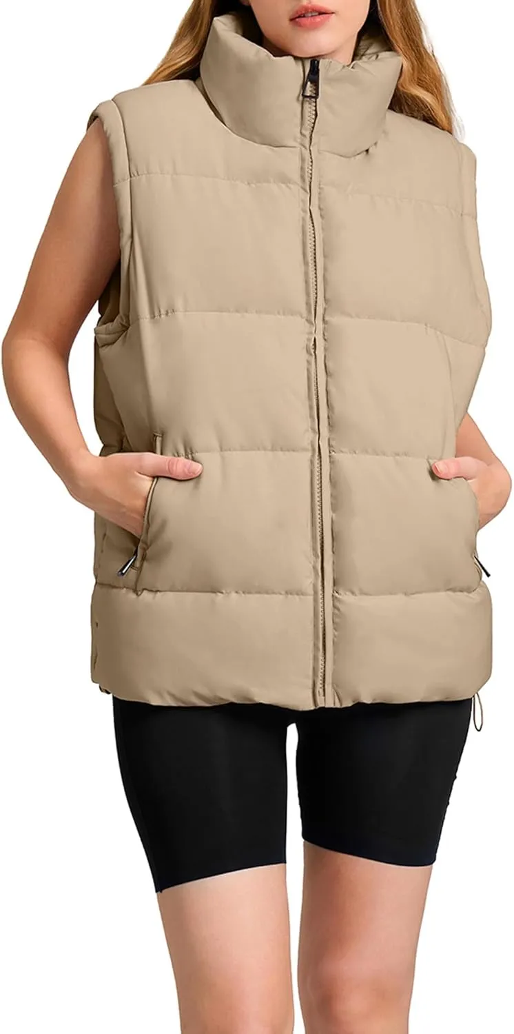 WHN Womens Puffer Vest 2024 Winter Zip Up Oversized Padded Puffy Jacket Coat with Pockets