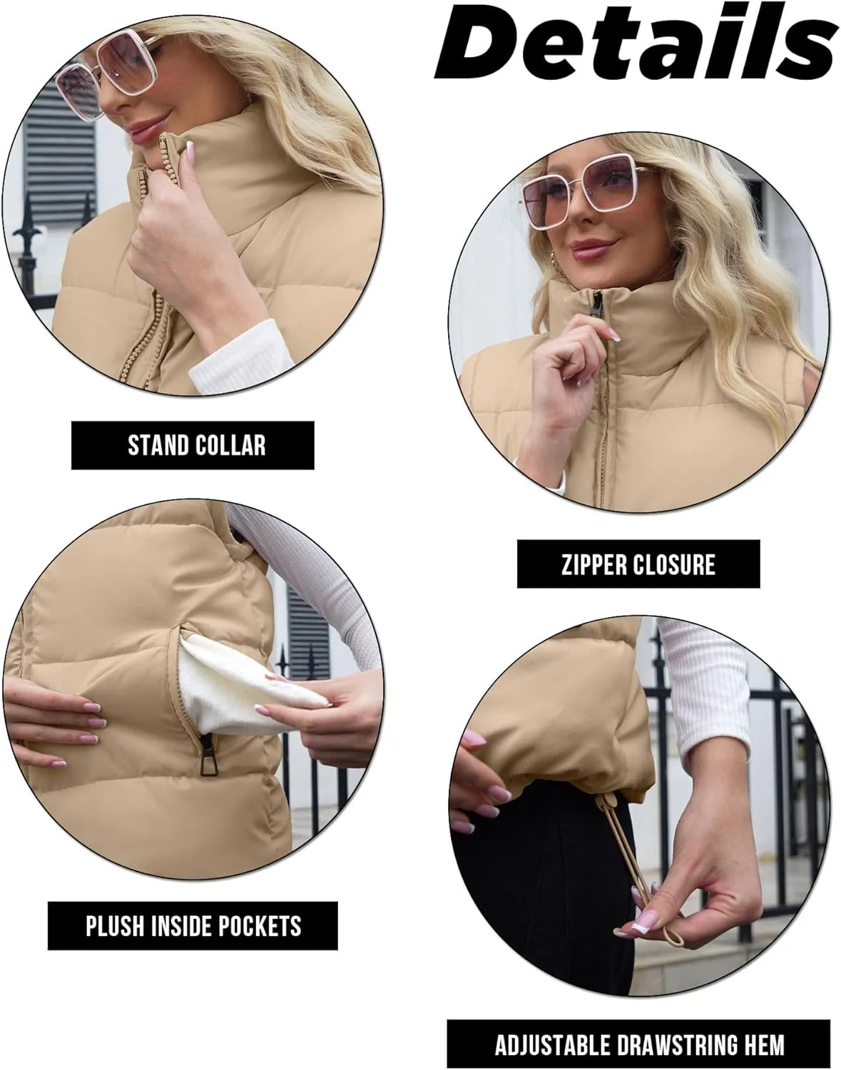 WHN Womens Puffer Vest 2024 Winter Zip Up Oversized Padded Puffy Jacket Coat with Pockets