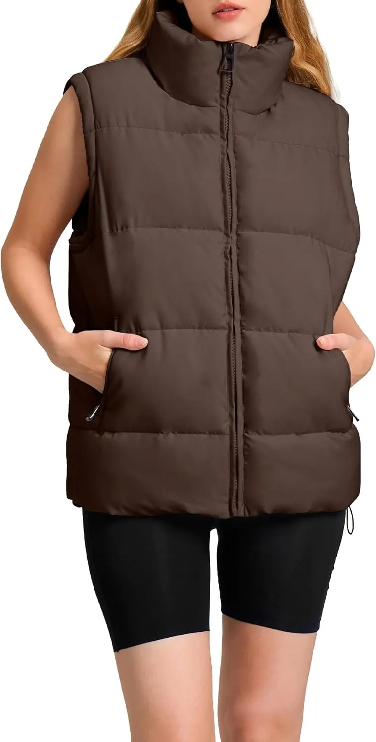 WHN Womens Puffer Vest 2024 Winter Zip Up Oversized Padded Puffy Jacket Coat with Pockets