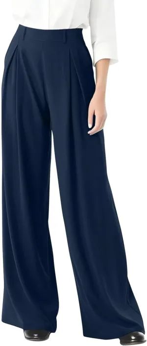 Wide Leg Pants for Women Stretchy Palazzo Pants High Elastic Waisted Button Down Long Trousers