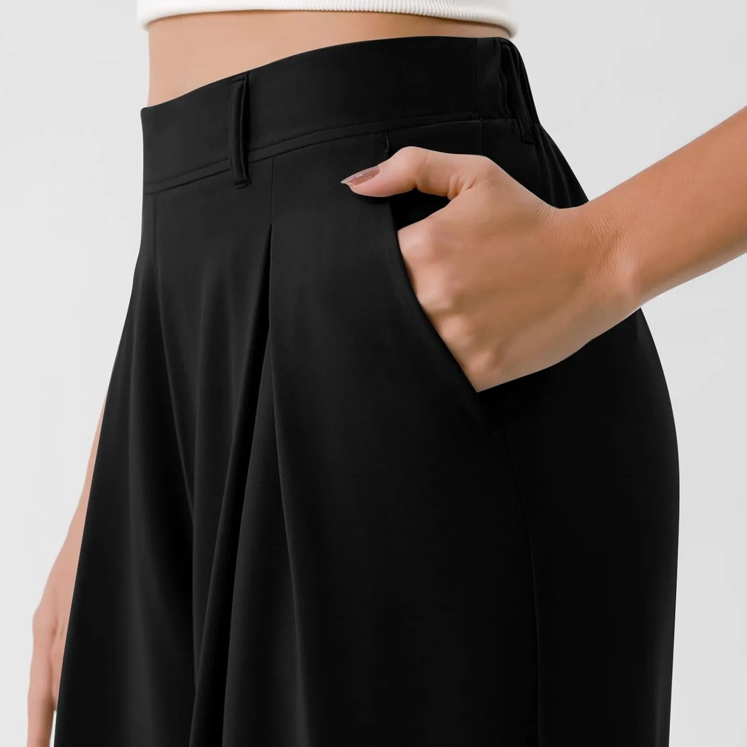 Wide Leg Pants for Women Stretchy Palazzo Pants High Elastic Waisted Button Down Long Trousers