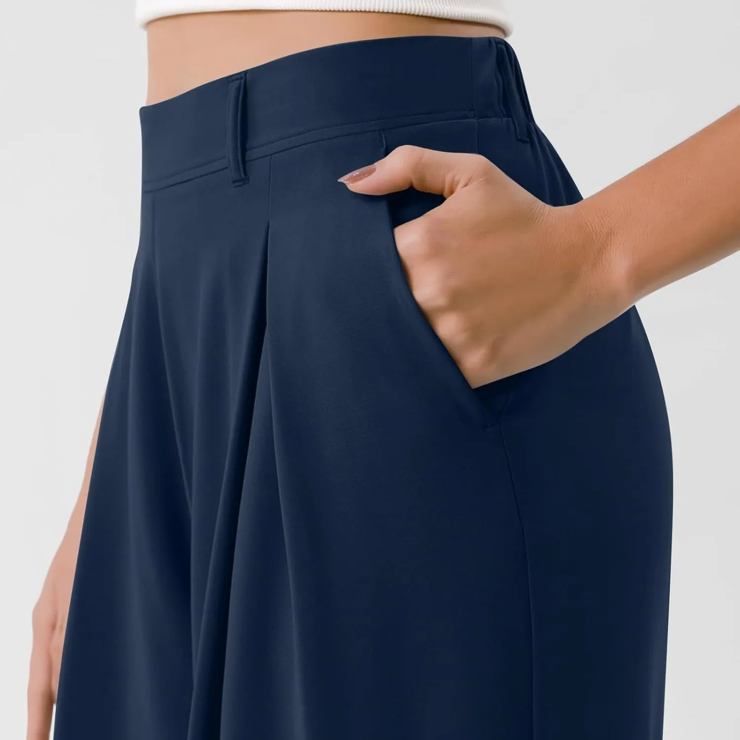 Wide Leg Pants for Women Stretchy Palazzo Pants High Elastic Waisted Button Down Long Trousers