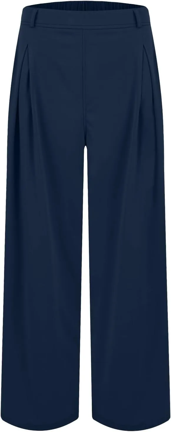 Wide Leg Pants for Women Stretchy Palazzo Pants High Elastic Waisted Button Down Long Trousers