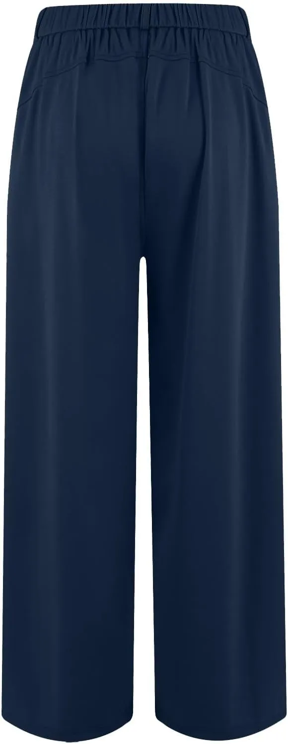 Wide Leg Pants for Women Stretchy Palazzo Pants High Elastic Waisted Button Down Long Trousers