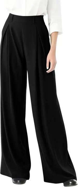 Wide Leg Pants for Women Stretchy Palazzo Pants High Elastic Waisted Button Down Long Trousers