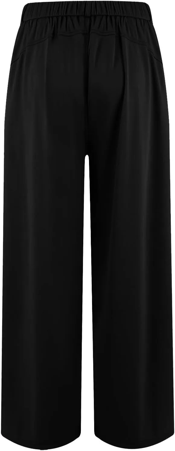 Wide Leg Pants for Women Stretchy Palazzo Pants High Elastic Waisted Button Down Long Trousers
