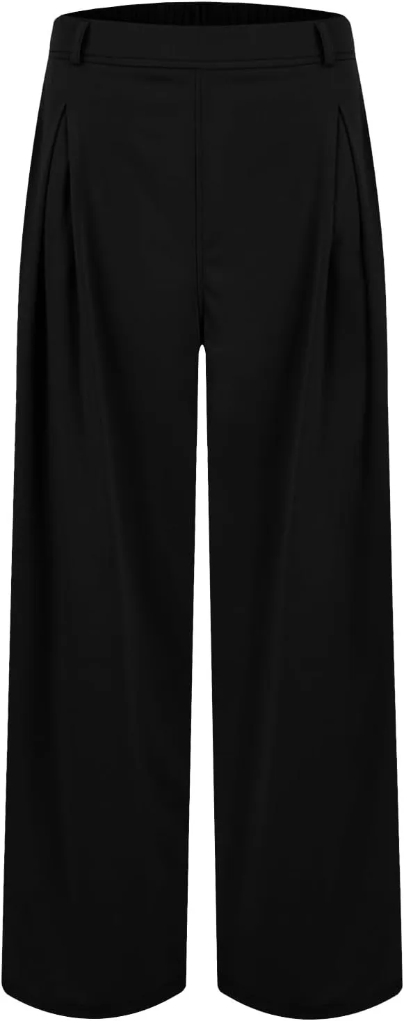 Wide Leg Pants for Women Stretchy Palazzo Pants High Elastic Waisted Button Down Long Trousers