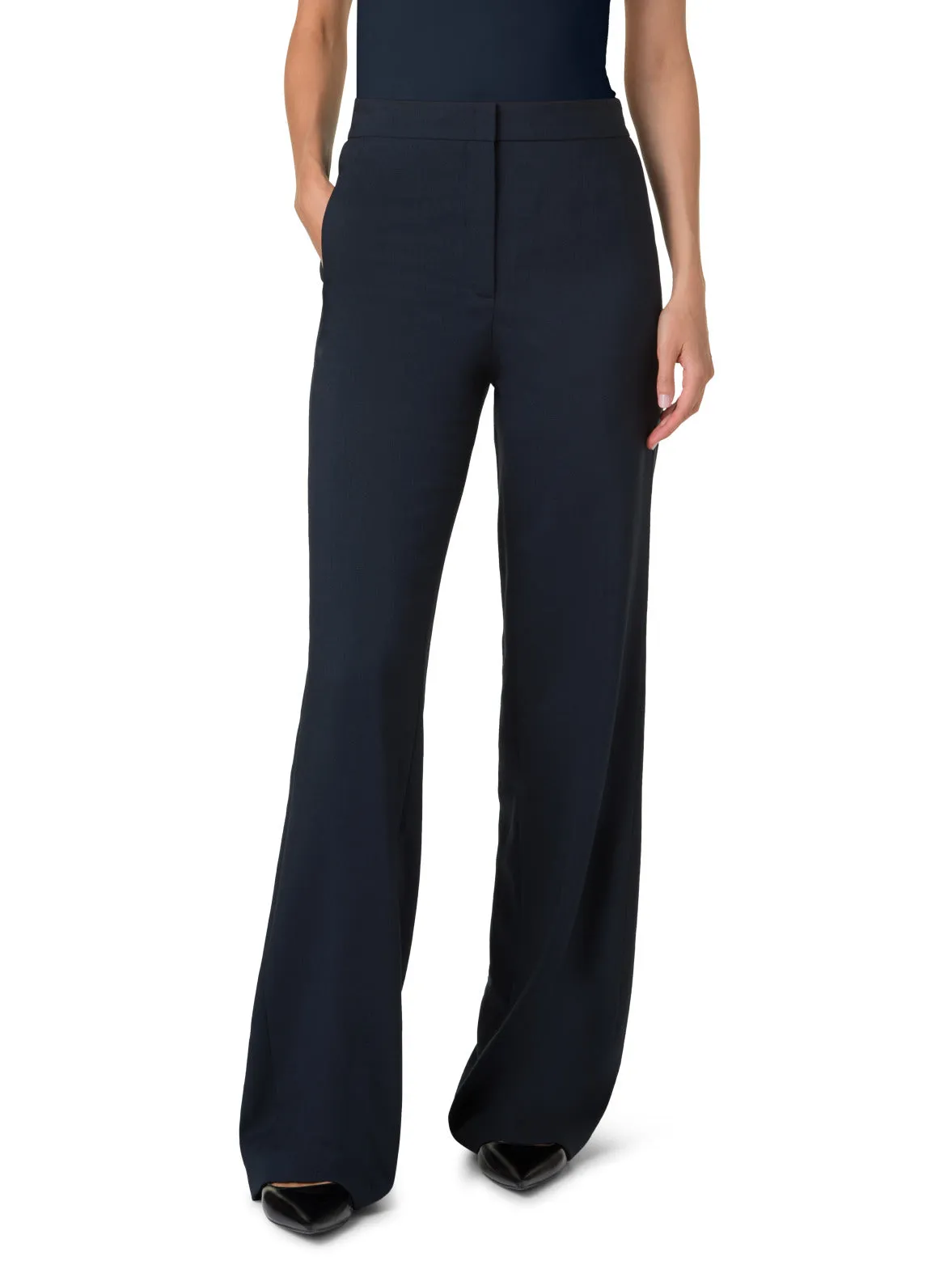 Wide Straight Cool Wool Pants with Elastic Waist