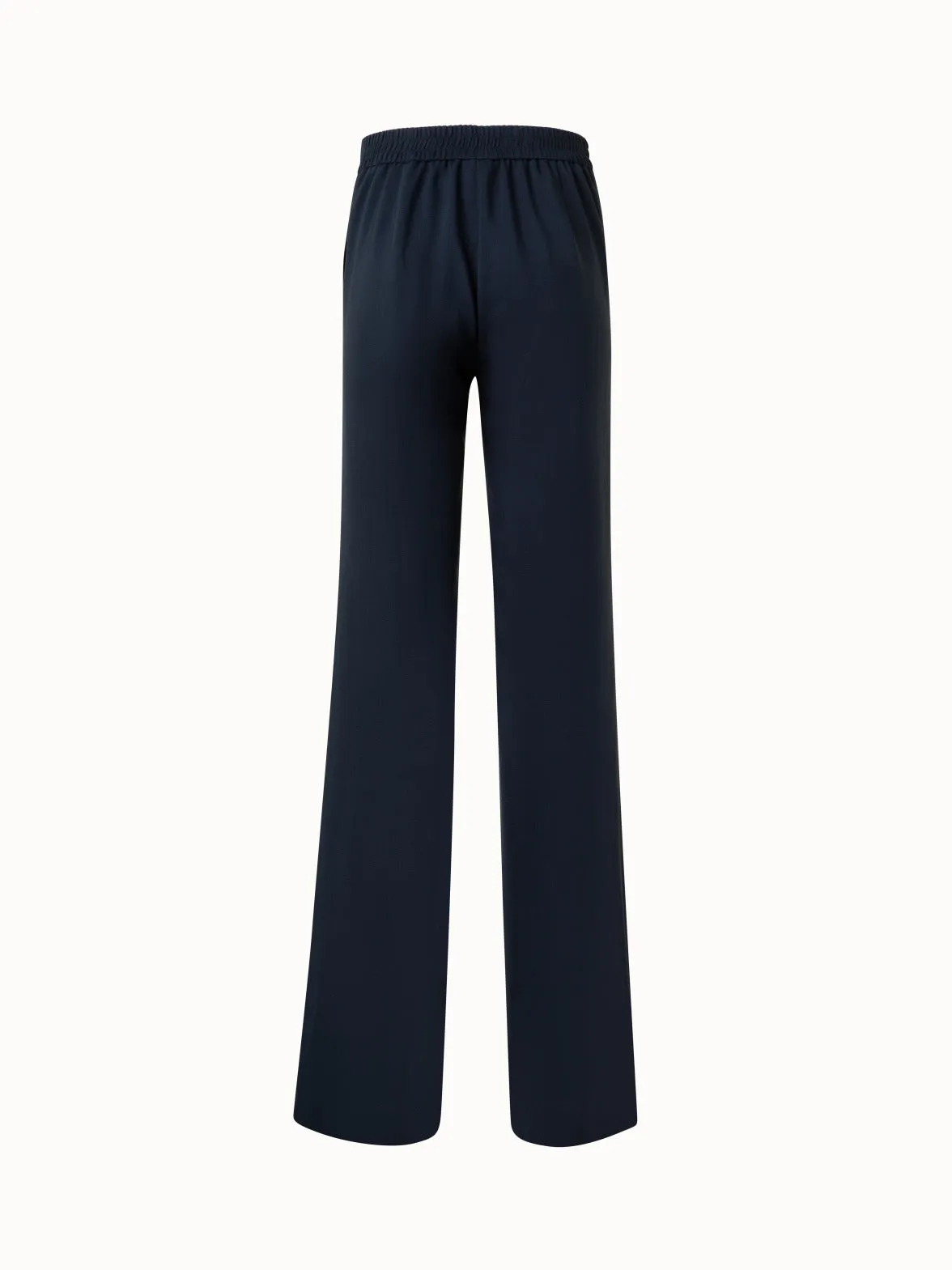Wide Straight Cool Wool Pants with Elastic Waist