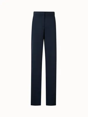 Wide Straight Cool Wool Pants with Elastic Waist