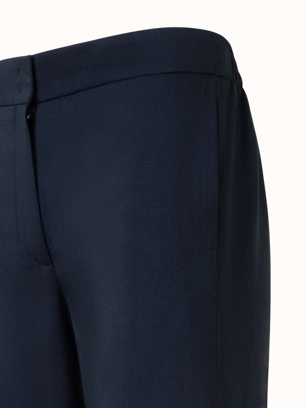 Wide Straight Cool Wool Pants with Elastic Waist