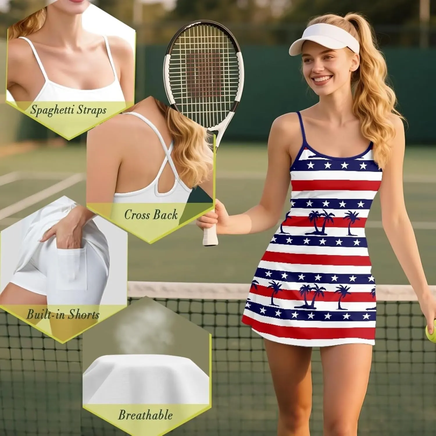 Women Athletic Dress 2 in 1 Golf Tennis Sport Workout Activewear Outfits Set with Built in Short XS-2XL