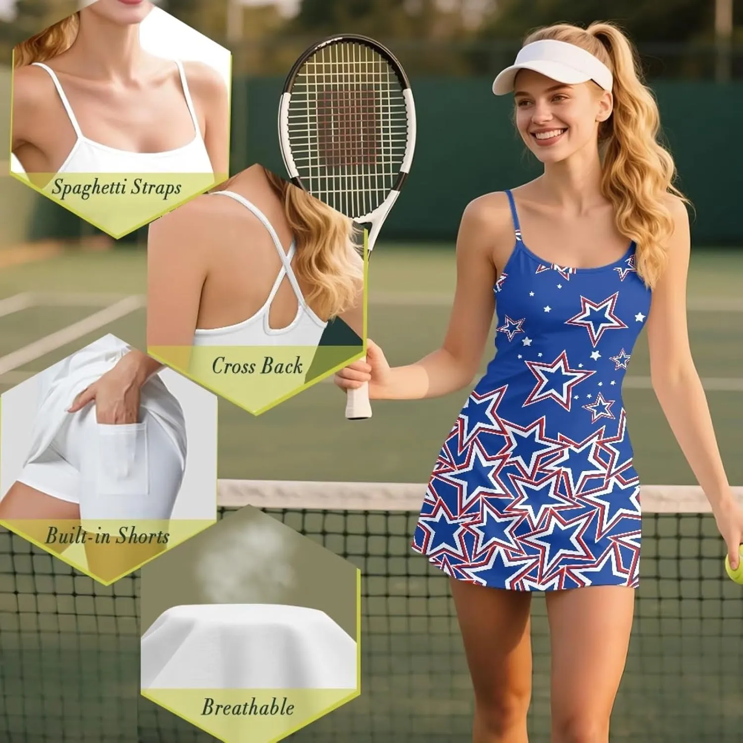 Women Athletic Dress 2 in 1 Golf Tennis Sport Workout Activewear Outfits Set with Built in Short XS-2XL