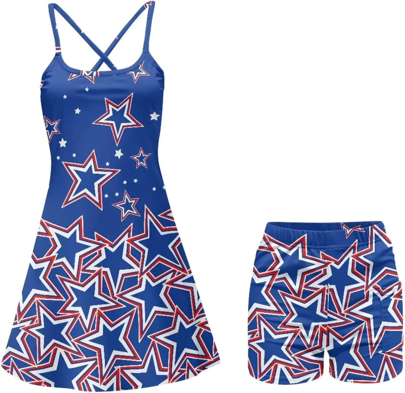 Women Athletic Dress 2 in 1 Golf Tennis Sport Workout Activewear Outfits Set with Built in Short XS-2XL