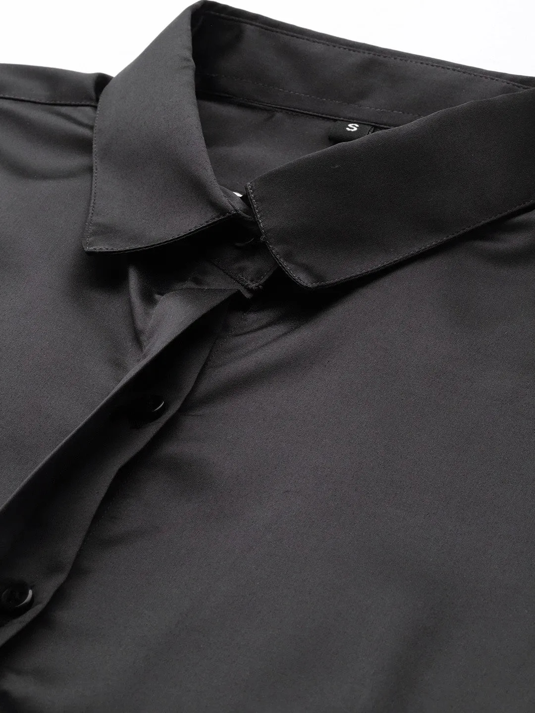 Women Black Solid Satin Formal Shirt