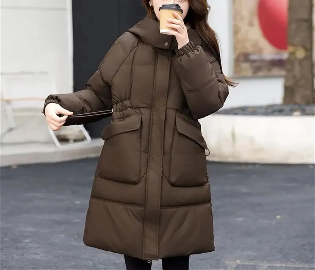 Women Down Cotton Jacket Winter Parkas Casual Hooded Mid-Length Padded Clothes Coat