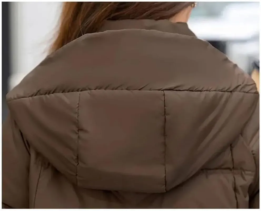 Women Down Cotton Jacket Winter Parkas Casual Hooded Mid-Length Padded Clothes Coat