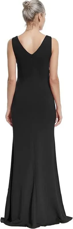 Women Elegant V Neck Slit Sleeveless Long Formal Dresses Wrap Evening Gown