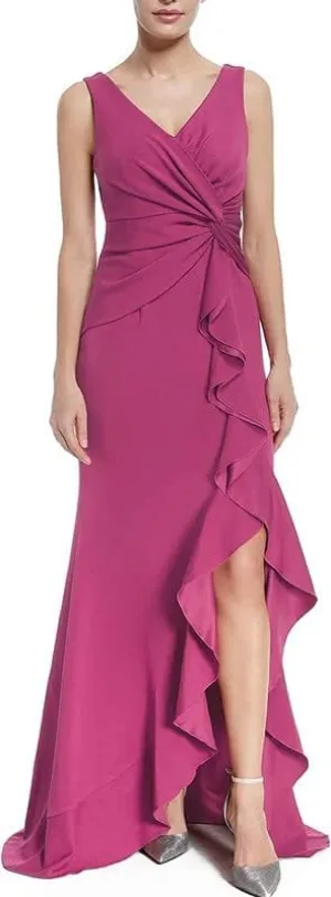 Women Elegant V Neck Slit Sleeveless Long Formal Dresses Wrap Evening Gown
