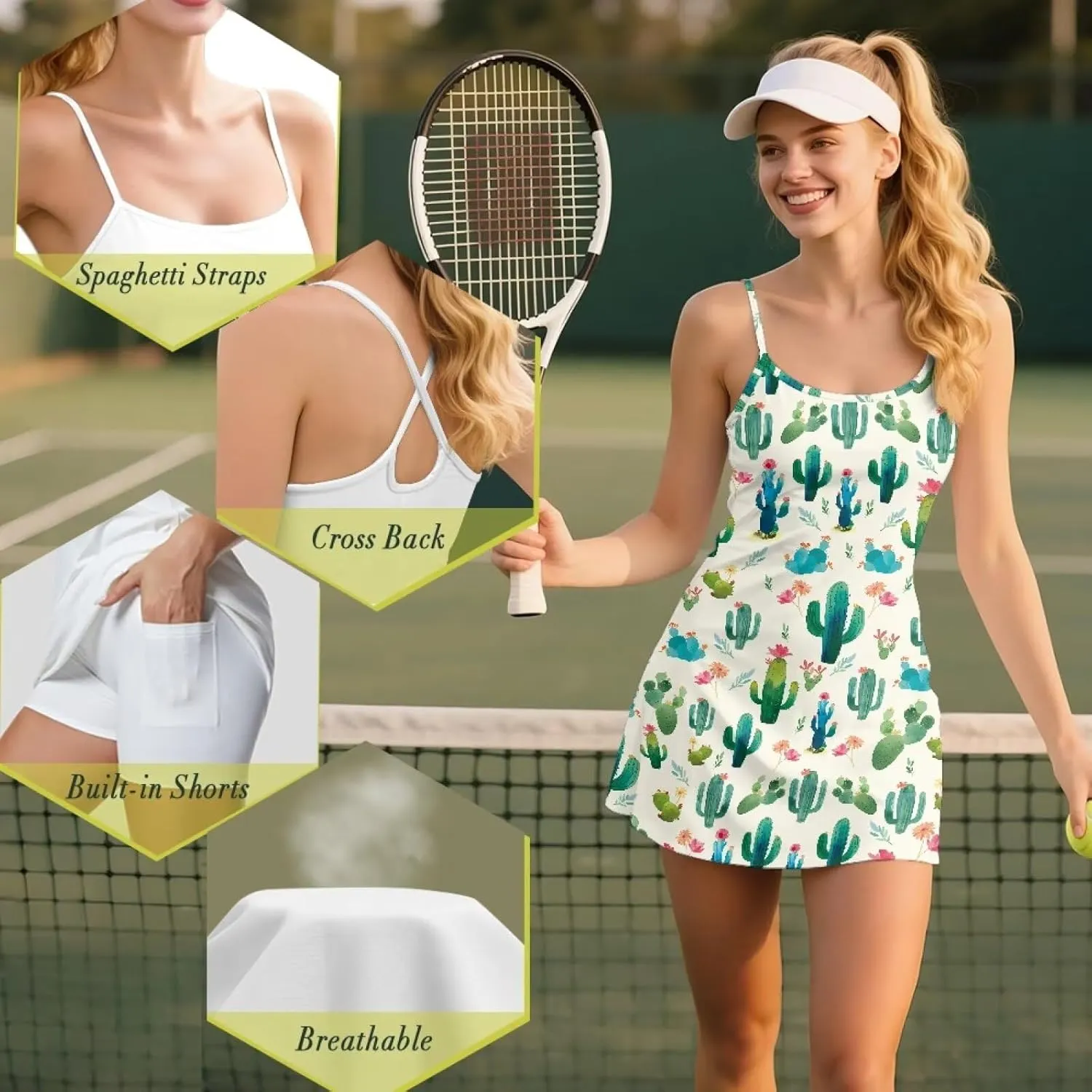 Women Golf Dress Set Casual 2 in 1 Cross Strap Tennis Sport Activewear with Built in Short and Pocket XS-2XL