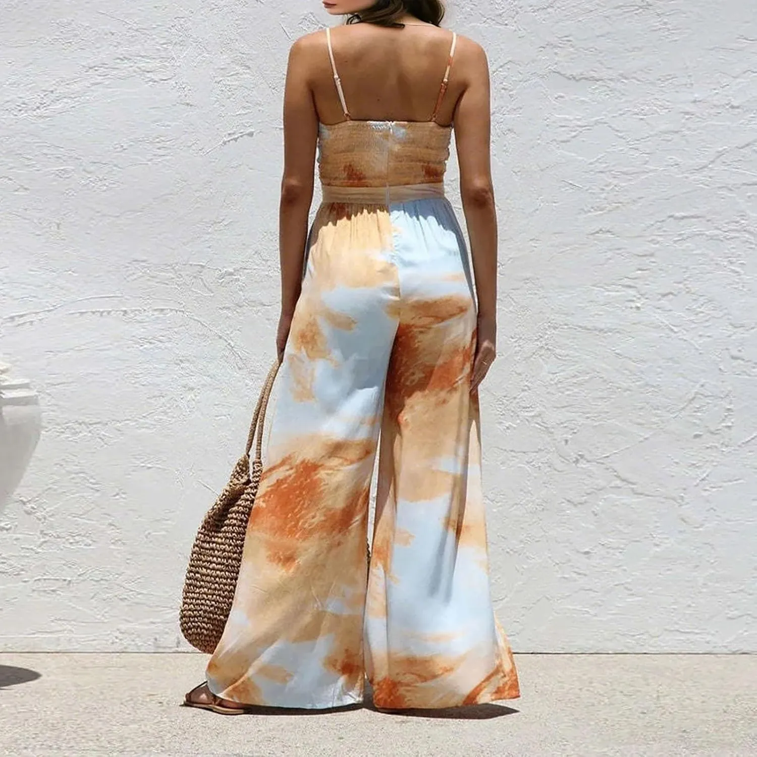 Women Graffiti Spaghetti Strap Sleeveless Dresses Casual Elegant Printed Halters Long Dress Flowing Boho Sundress