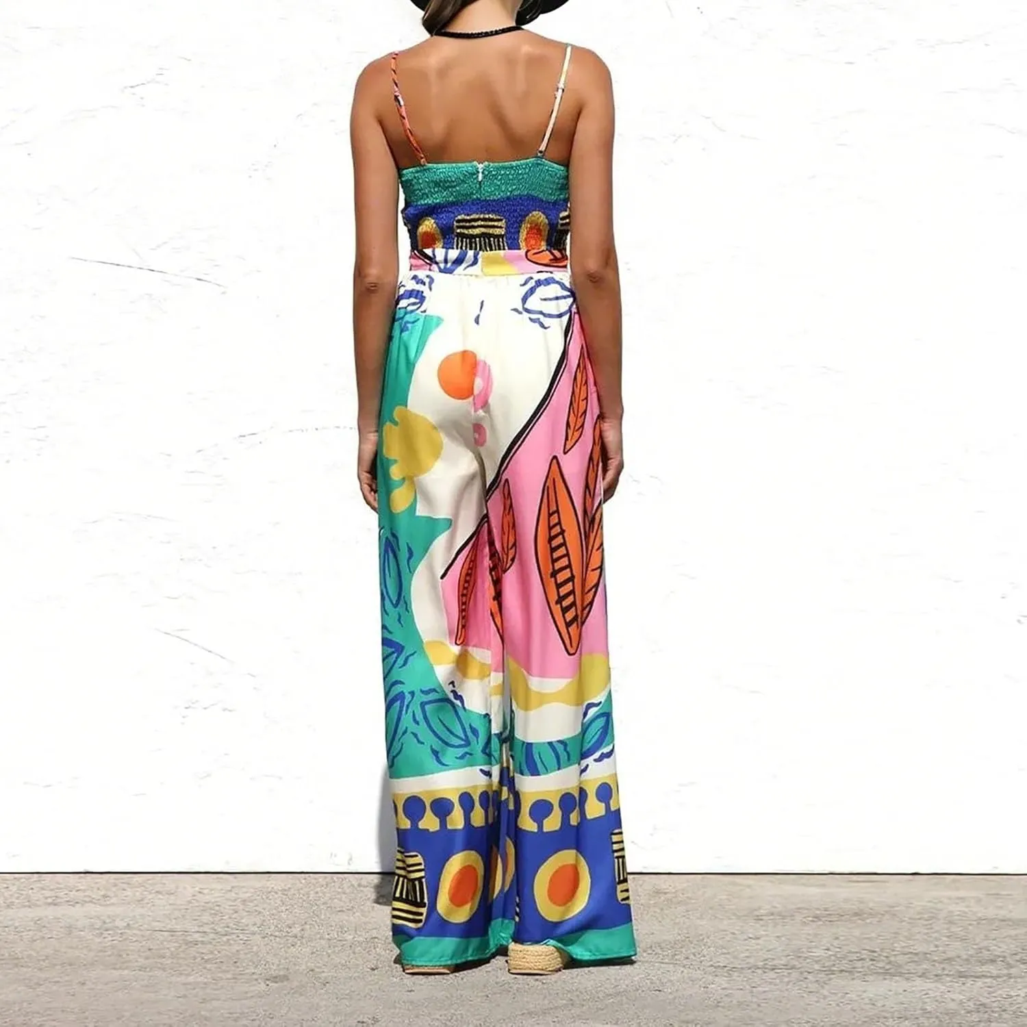 Women Graffiti Spaghetti Strap Sleeveless Dresses Casual Elegant Printed Halters Long Dress Flowing Boho Sundress