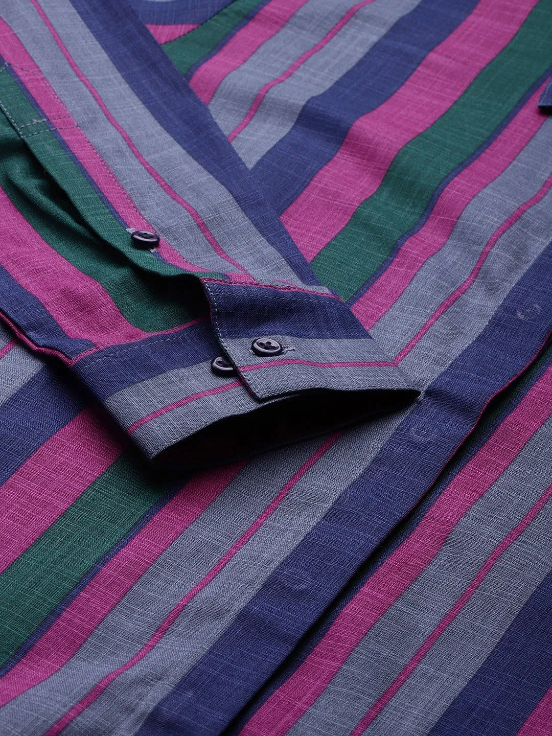 Women Green & Purple Stripes Pure Cotton Formal Shirt