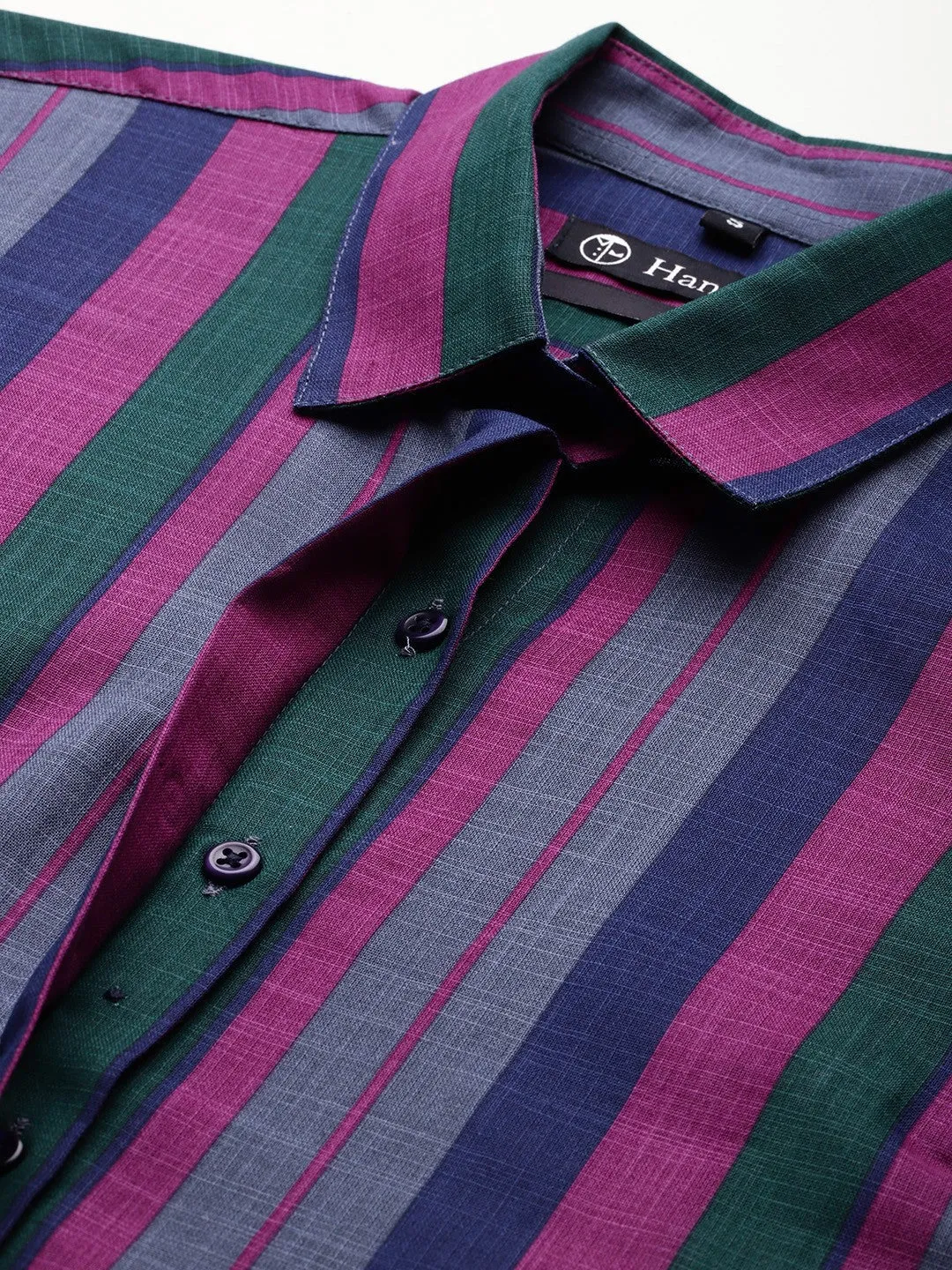 Women Green & Purple Stripes Pure Cotton Formal Shirt