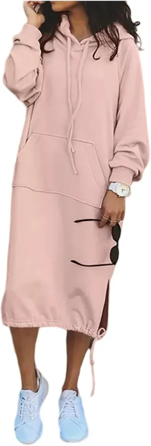 Women Oversized Long Hoodie Dress Pullover Winter Kangaroo Pocket Sweatshirt Casual Tops Loungewear