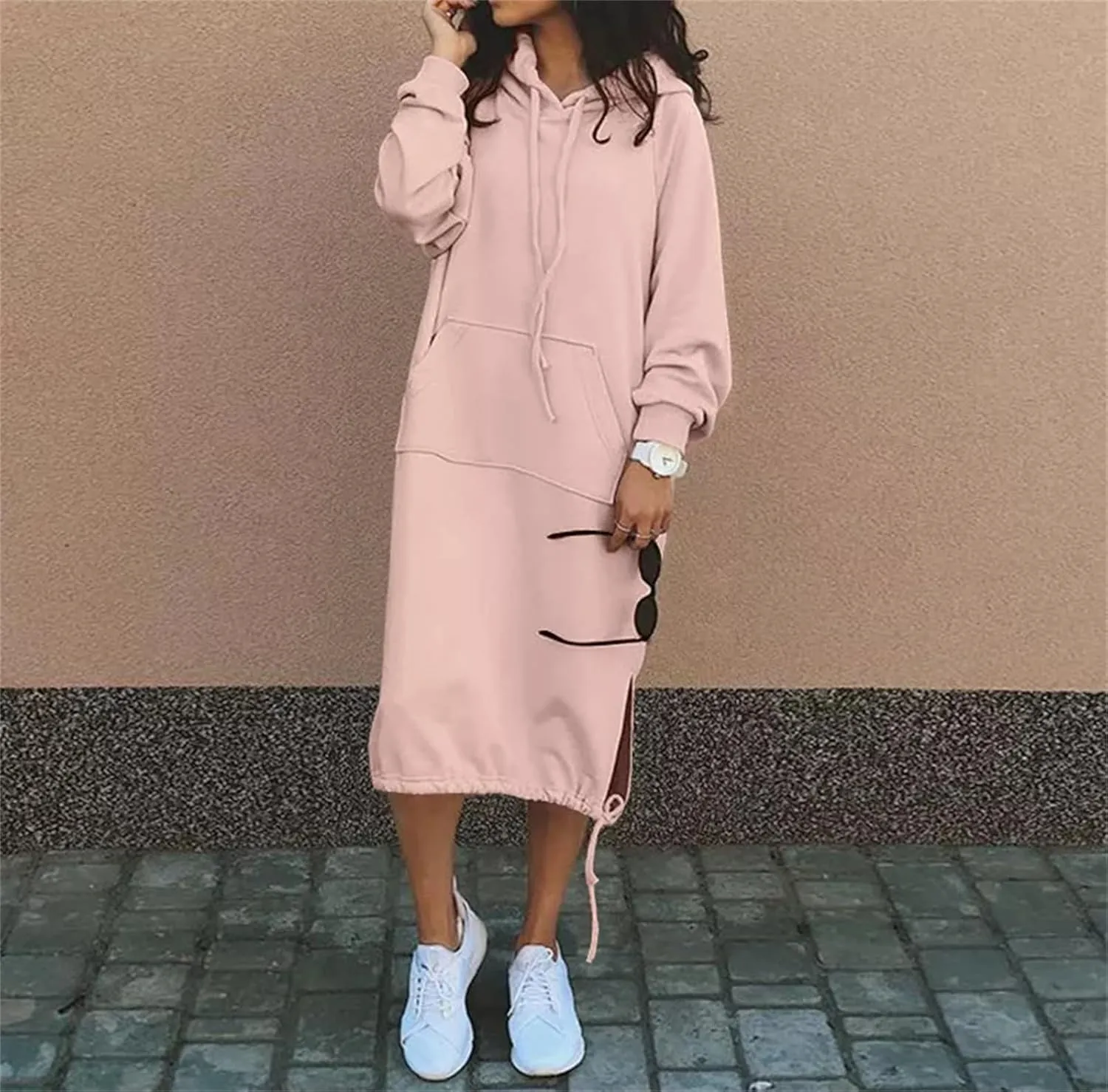 Women Oversized Long Hoodie Dress Pullover Winter Kangaroo Pocket Sweatshirt Casual Tops Loungewear