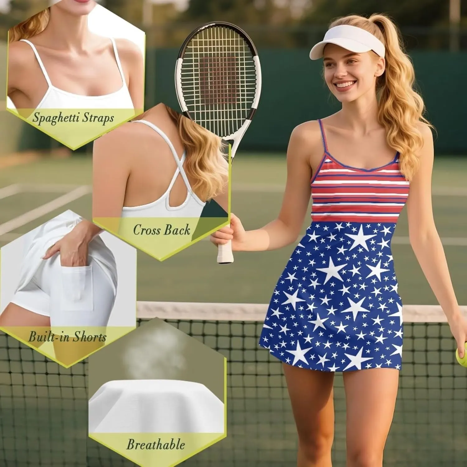 Women Sport Dress Set 2 in 1 Summer Golf Tennis Athletic Activewear Outfits with Built in Short XS-XXL