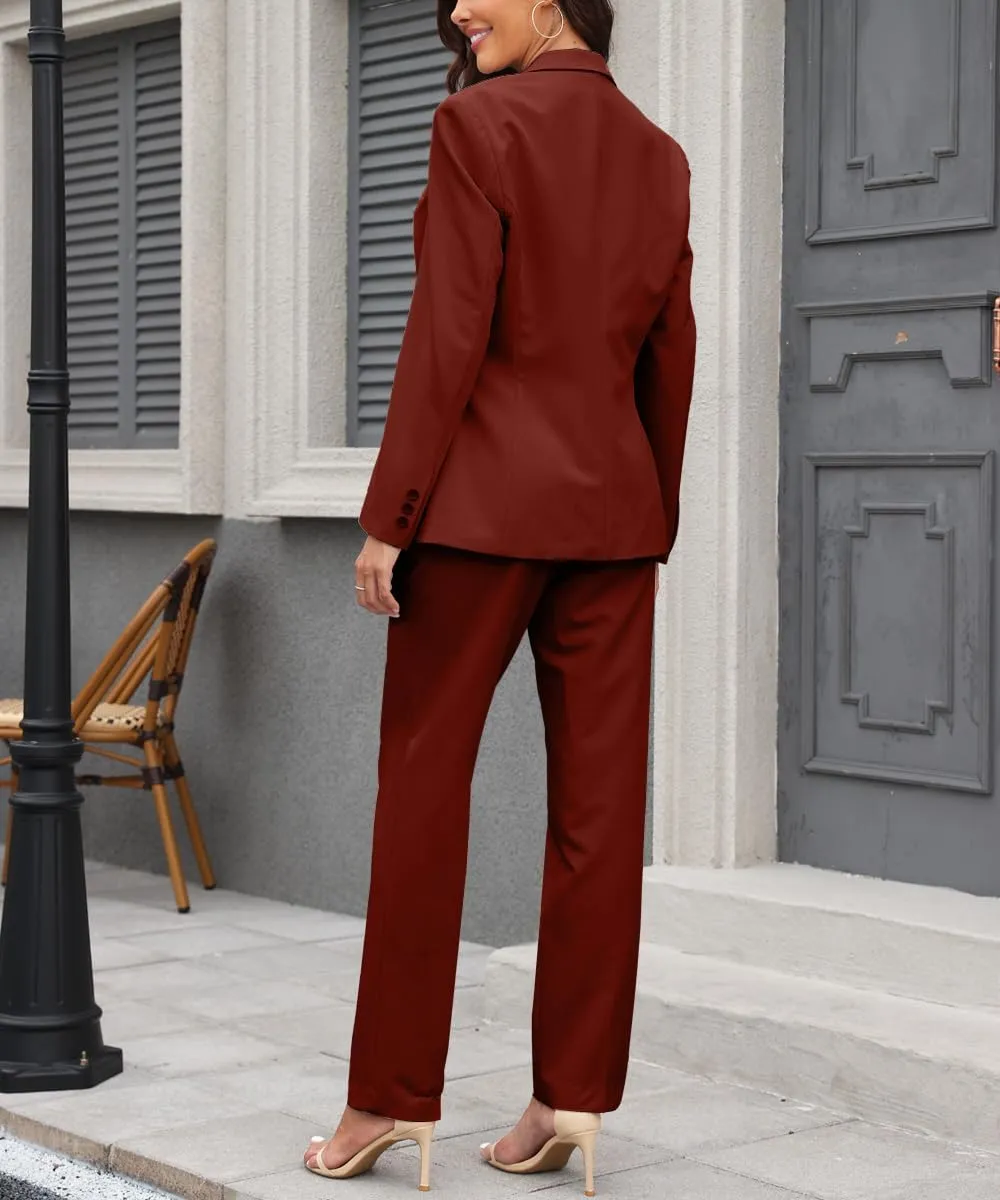 Women's 2 Piece Suit One Button Slim Fit Dressy Blazer Pants Suit Set Business Casual Outfits for Women