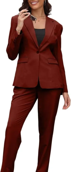 Women's 2 Piece Suit One Button Slim Fit Dressy Blazer Pants Suit Set Business Casual Outfits for Women