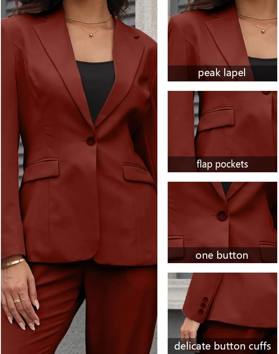 Women's 2 Piece Suit One Button Slim Fit Dressy Blazer Pants Suit Set Business Casual Outfits for Women