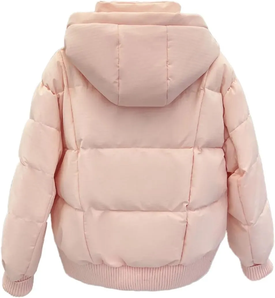 Women's Drawstring Hooded Cotton-Padded Jacket Casual Threaded Splicing Short Parka Coat