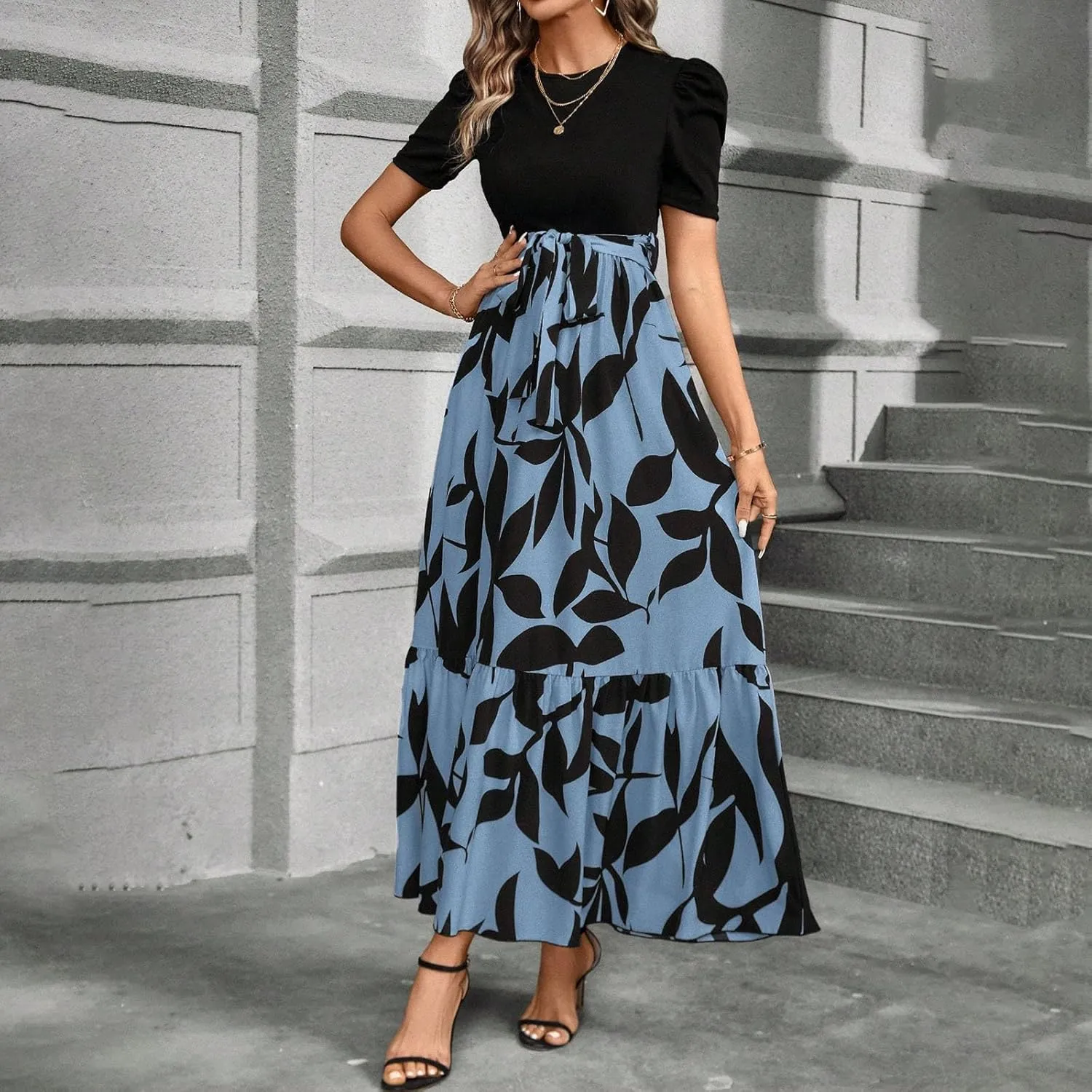 Womens Dresses for Wedding Guest 2025 Elegant Classy Empire Waist Short Sleeve A Line Dress Summer Work Wrap Sundress