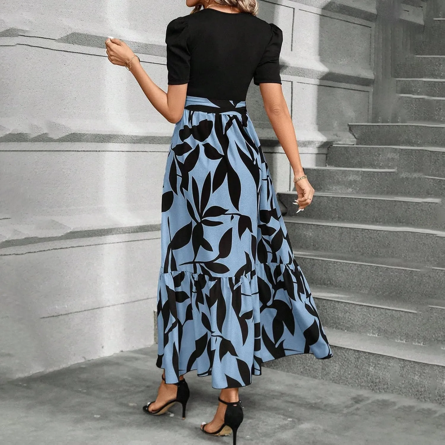 Womens Dresses for Wedding Guest 2025 Elegant Classy Empire Waist Short Sleeve A Line Dress Summer Work Wrap Sundress