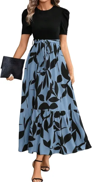 Womens Dresses for Wedding Guest 2025 Elegant Classy Empire Waist Short Sleeve A Line Dress Summer Work Wrap Sundress