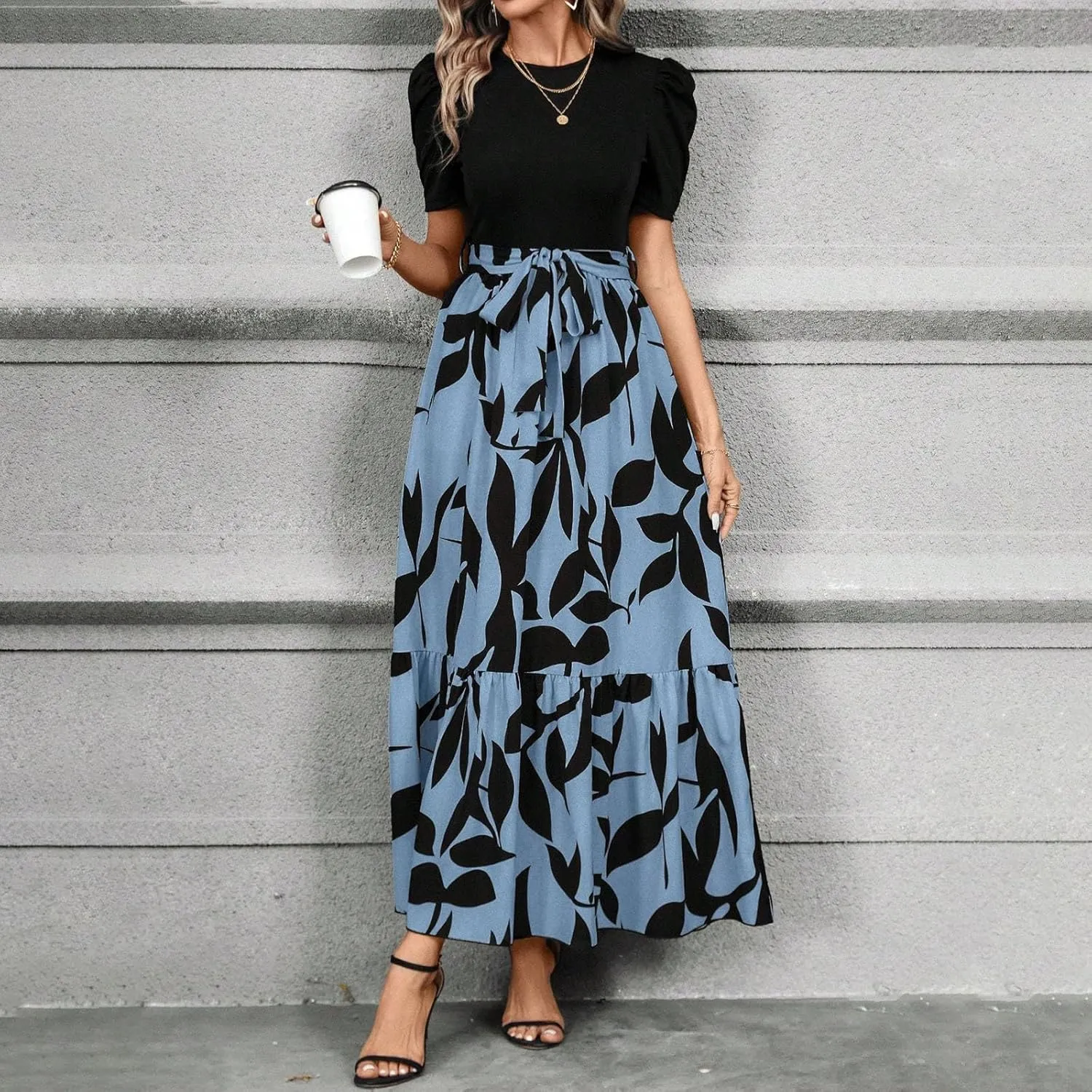 Womens Dresses for Wedding Guest 2025 Elegant Classy Empire Waist Short Sleeve A Line Dress Summer Work Wrap Sundress
