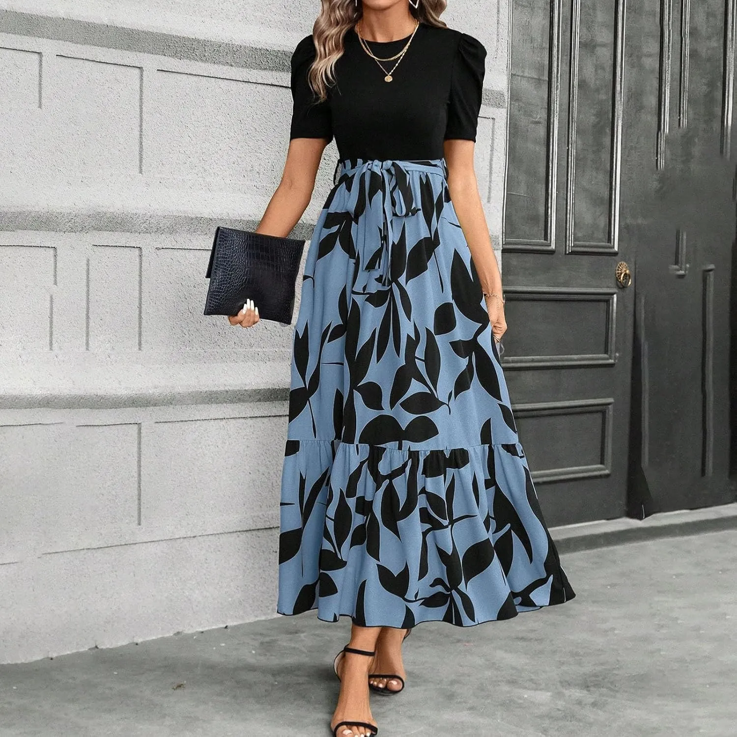 Womens Dresses for Wedding Guest 2025 Elegant Classy Empire Waist Short Sleeve A Line Dress Summer Work Wrap Sundress