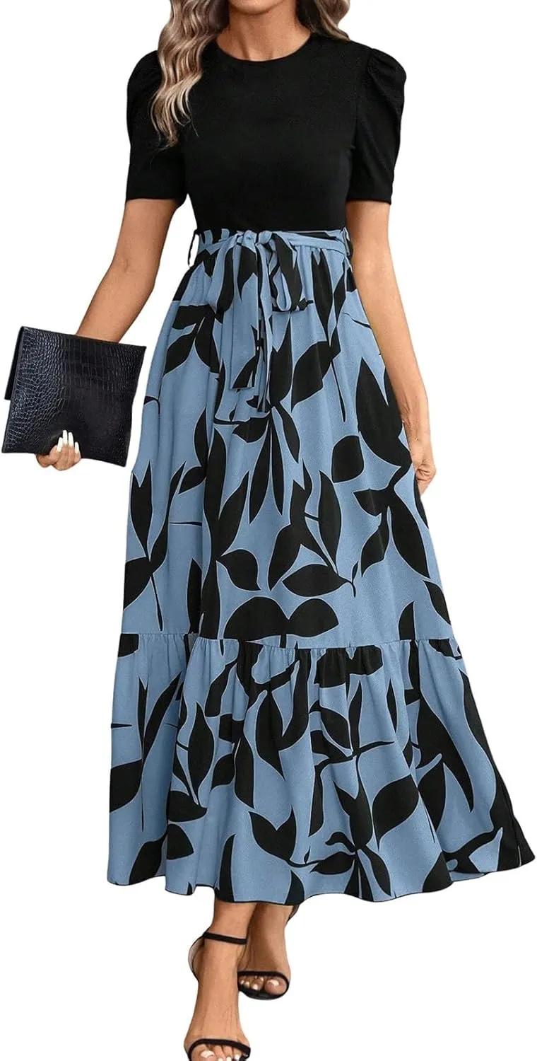 Womens Dresses for Wedding Guest 2025 Elegant Classy Empire Waist Short Sleeve A Line Dress Summer Work Wrap Sundress