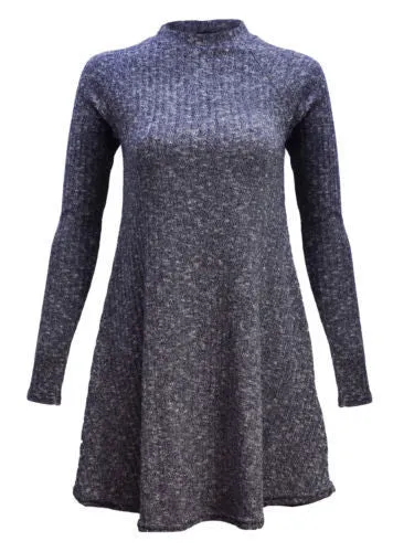 Women's Fashion Knit Ribbed Scoop A-Line Long Sleeve Long Sweater