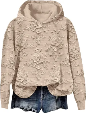 Women's Floral Lace Printed Hoodies Oversized Long Sleeve Pullover Sweatshirt Soft Fall Winter Athleisure Outfits