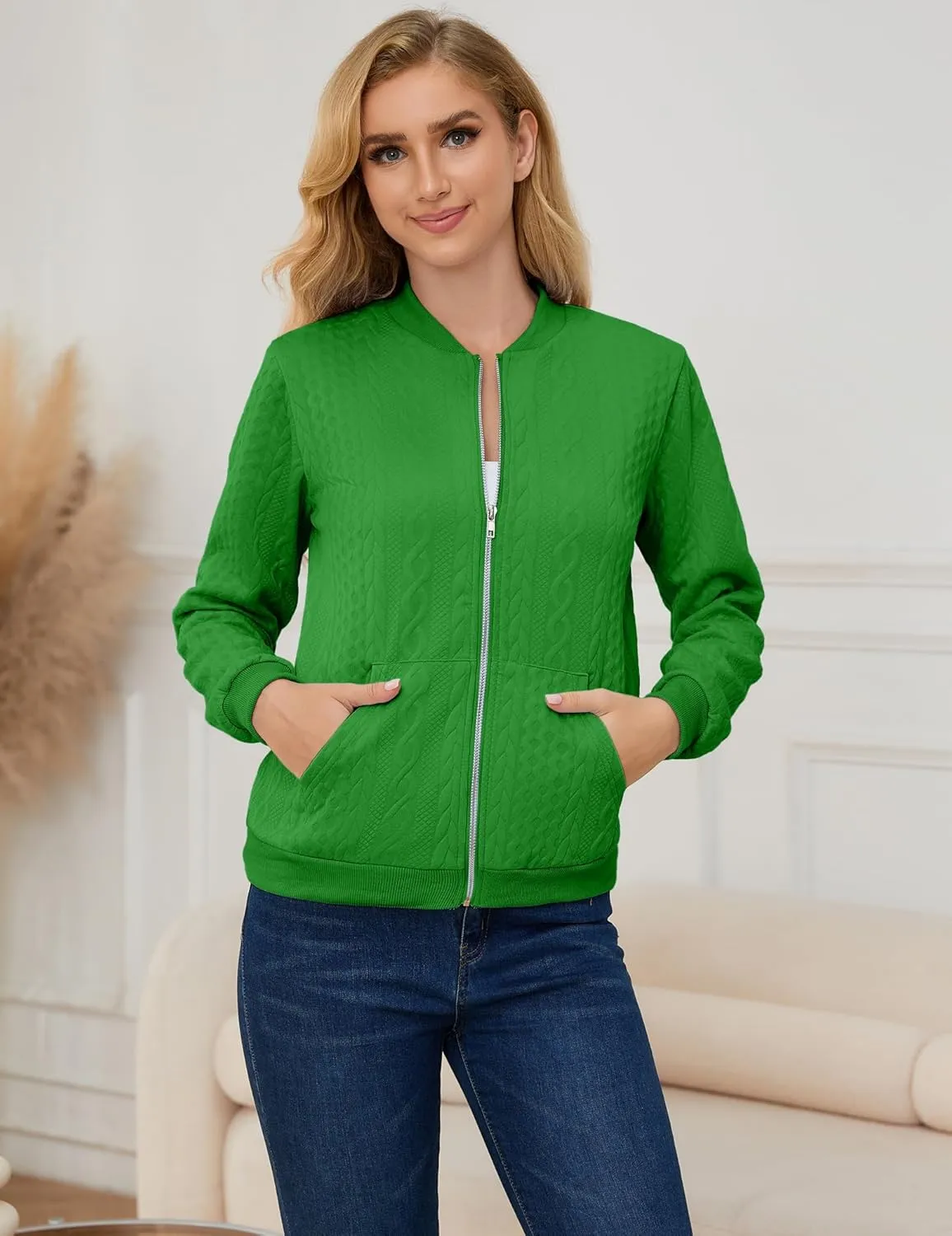 Womens Full Zip Up Cardigan Sweater Casual Solid Long Sleeve Sweatshirt Coat with Pocket