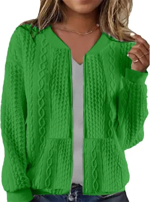 Womens Full Zip Up Cardigan Sweater Casual Solid Long Sleeve Sweatshirt Coat with Pocket