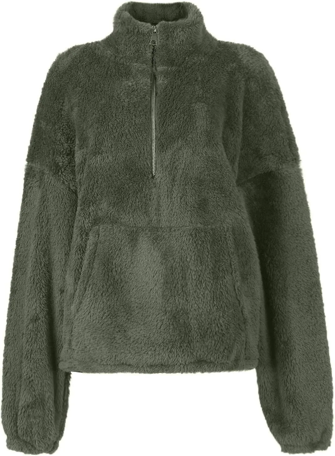 Womens Half Zip Sweatshirt Sherpa Hoodie Quarter Zip Pullover Fuzzy Sweater with Pocket Comfy Warm Winter Clothes