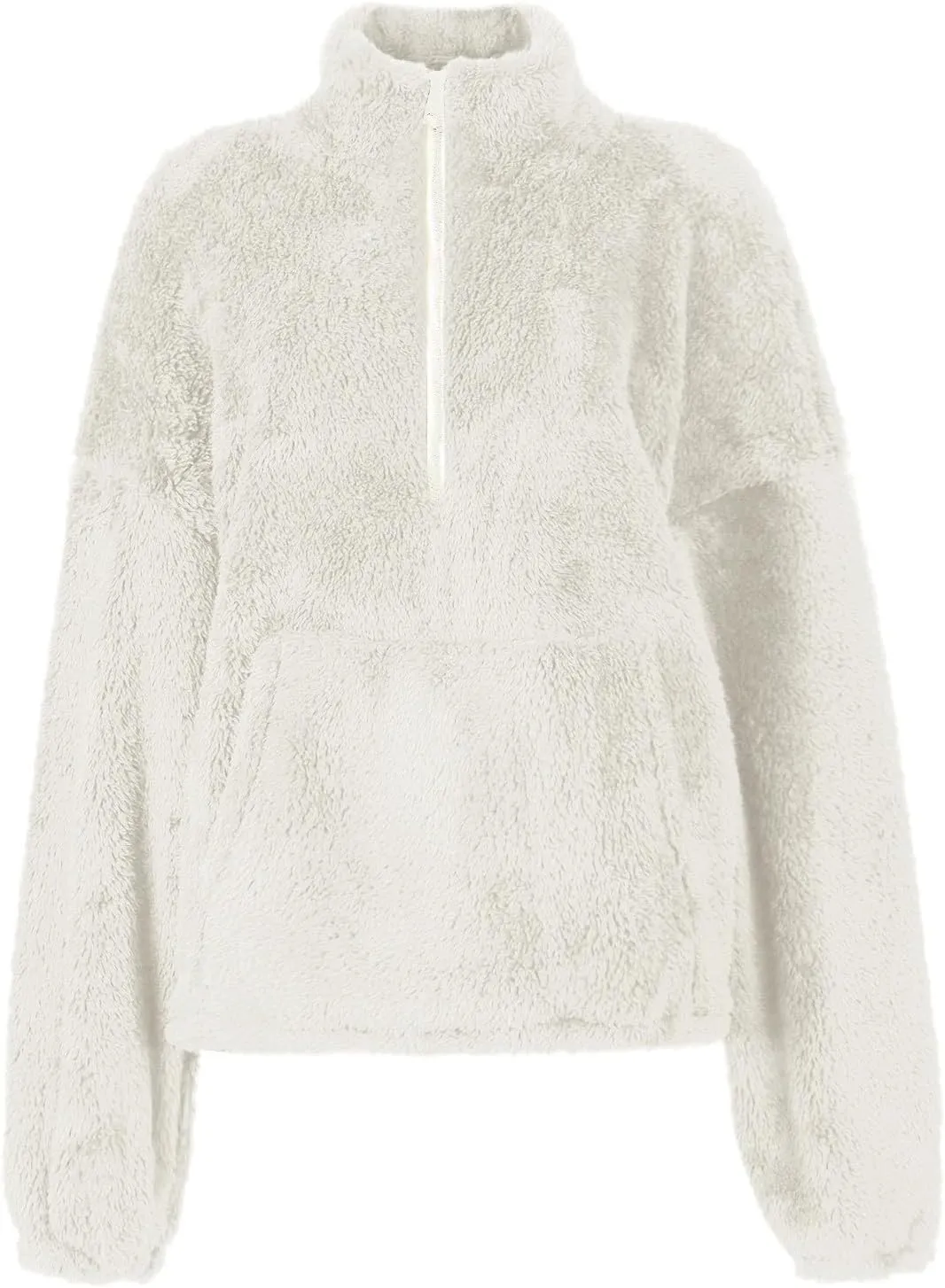 Womens Half Zip Sweatshirt Sherpa Hoodie Quarter Zip Pullover Fuzzy Sweater with Pocket Comfy Warm Winter Clothes