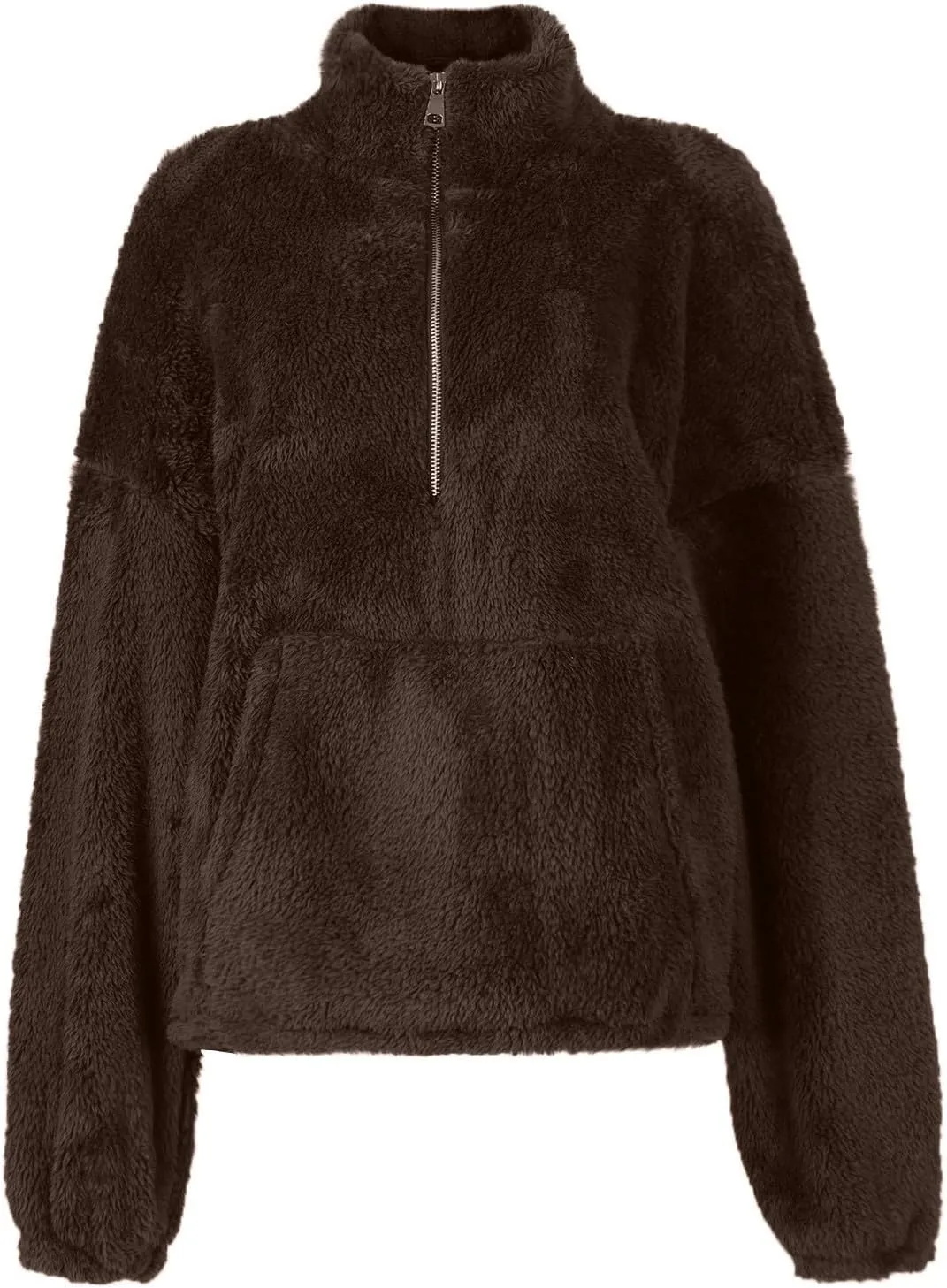 Womens Half Zip Sweatshirt Sherpa Hoodie Quarter Zip Pullover Fuzzy Sweater with Pocket Comfy Warm Winter Clothes