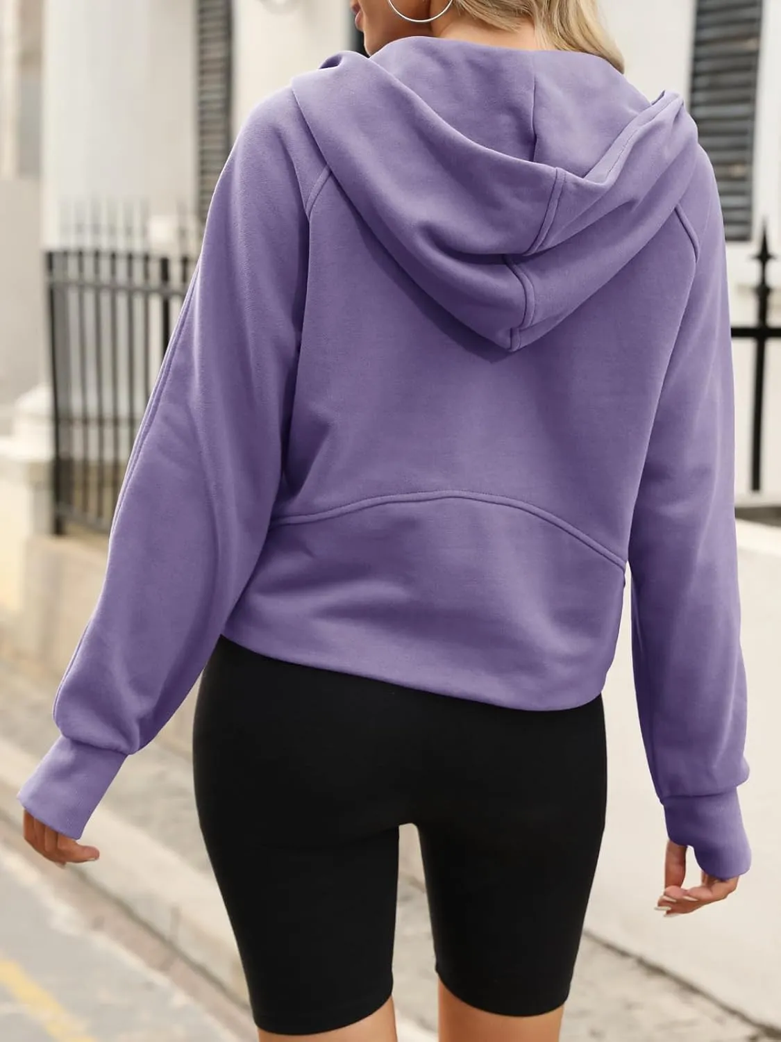 Womens Hooded Pullover Sweatshirts Half Zipper Crop Hoodie Fleece Lined Collar Zip Up Hoodies Cropped Long Sleeve Tops